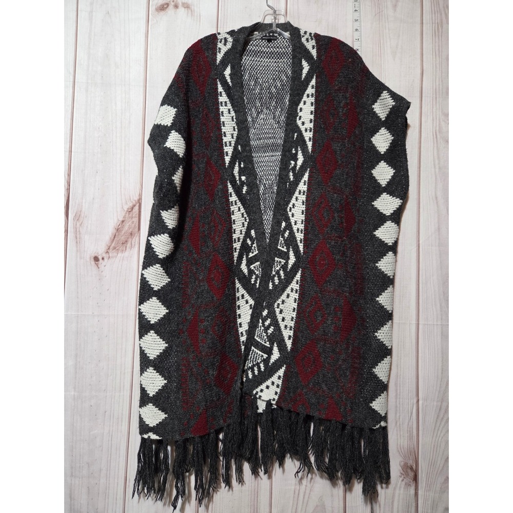 Rebecca Elliot Women's Geometric Pattern Fringe Cardigan Shawl Vest S/M‎
